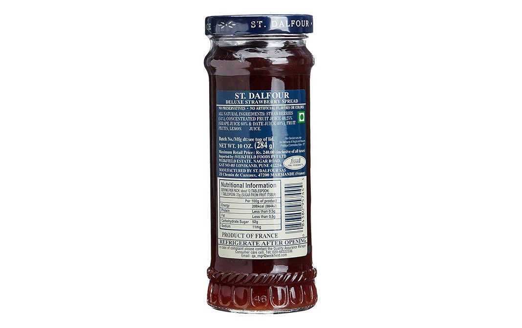 St. Dalfour Strawberry, Fruit Preserve    Glass Jar  284 grams
